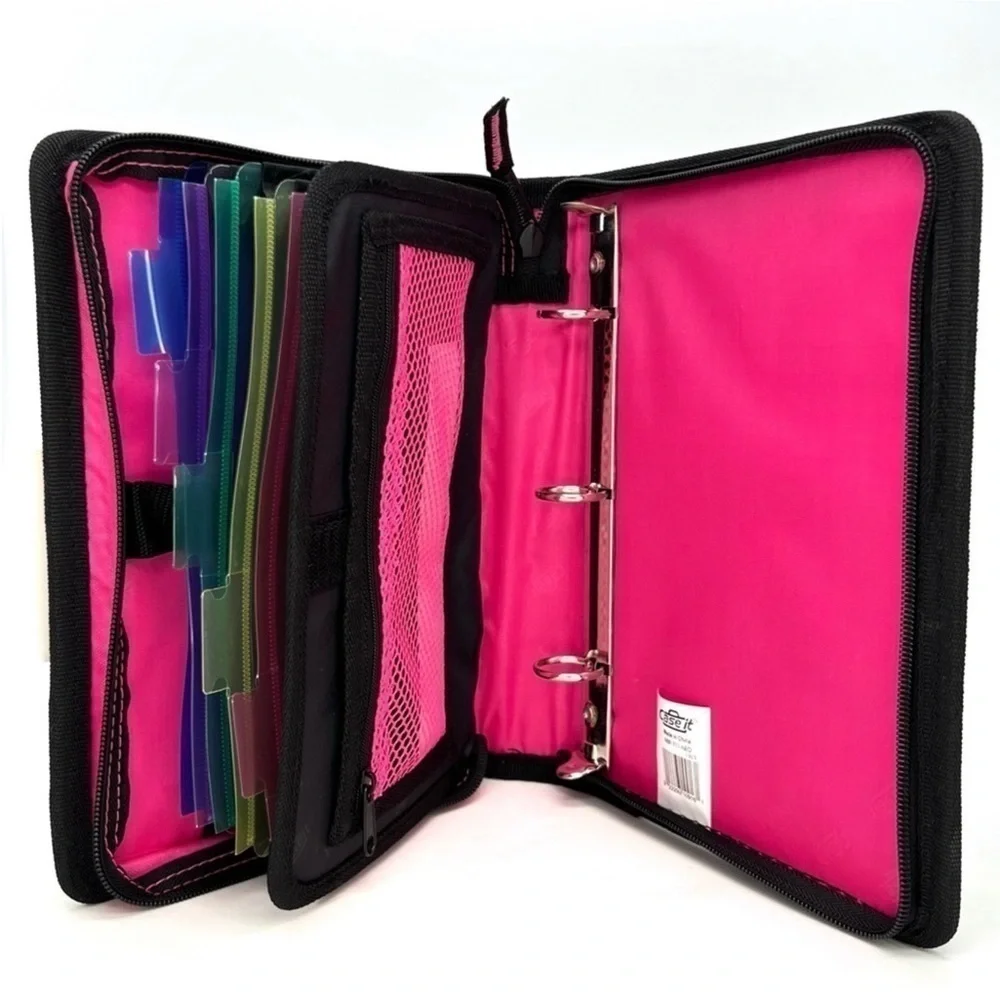 Case-It “The Mini Tab” Three Ring Zip Binder Pink & Black A3 5.5 x 8.5 80s 1980s